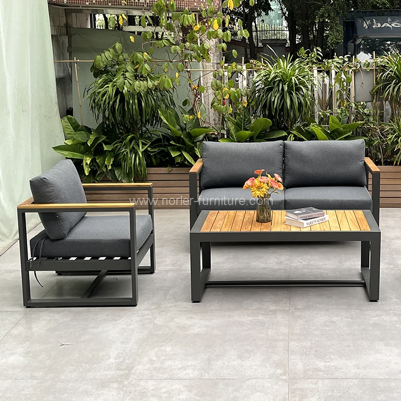 Aukštos kokybės lauko aliuminio rėmo tiko medienos porankių sofa