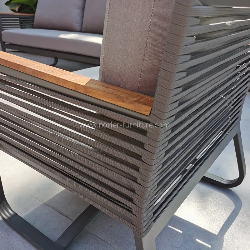 Newest Outdoor Aluminum Frame Teak Wood Armrest Sofa
