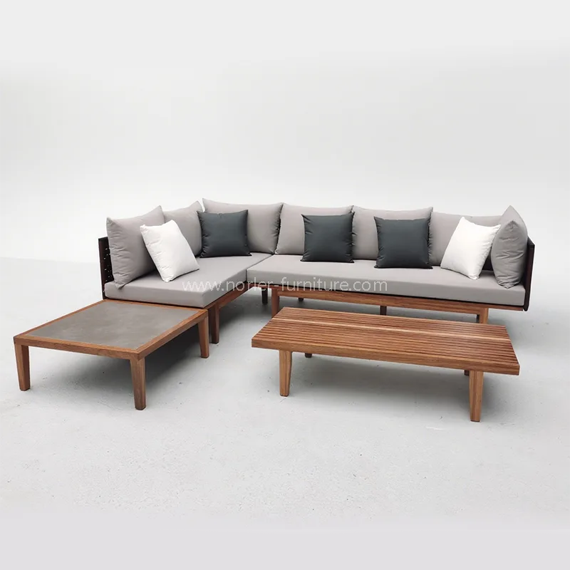 Moderni lauko tiko medienos rėmo virvė austi sofa