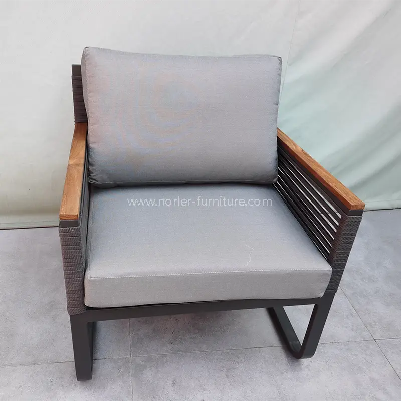 Naujausias lauko aliuminio rėmo tiko medienos porankių sofa