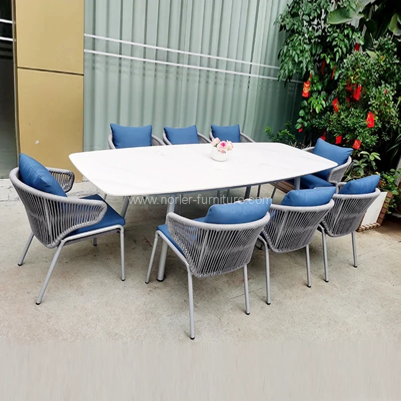 Virvės lauko pintų baldų stalų rinkinys