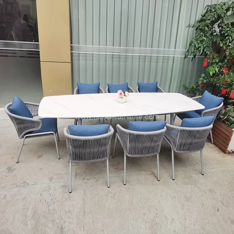 Virvės lauko pintų baldų stalų rinkinys